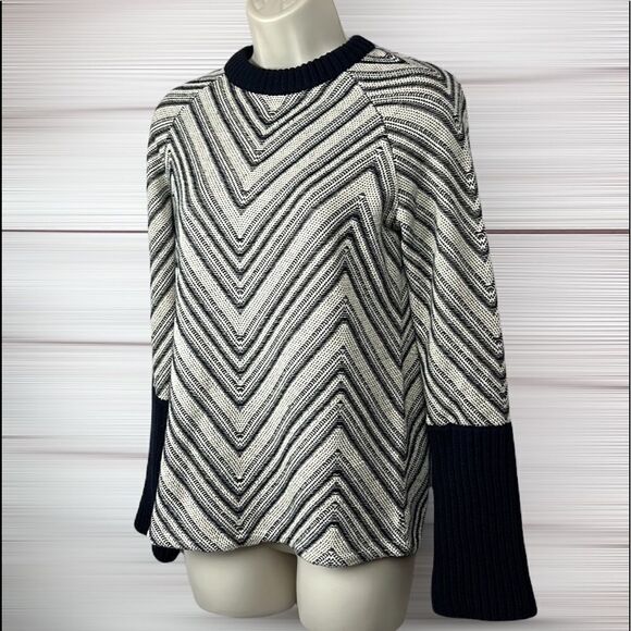 TORY BURCH Cotton Wool Striped Crew Neck Sweater Pullover - Picture 2 of 9